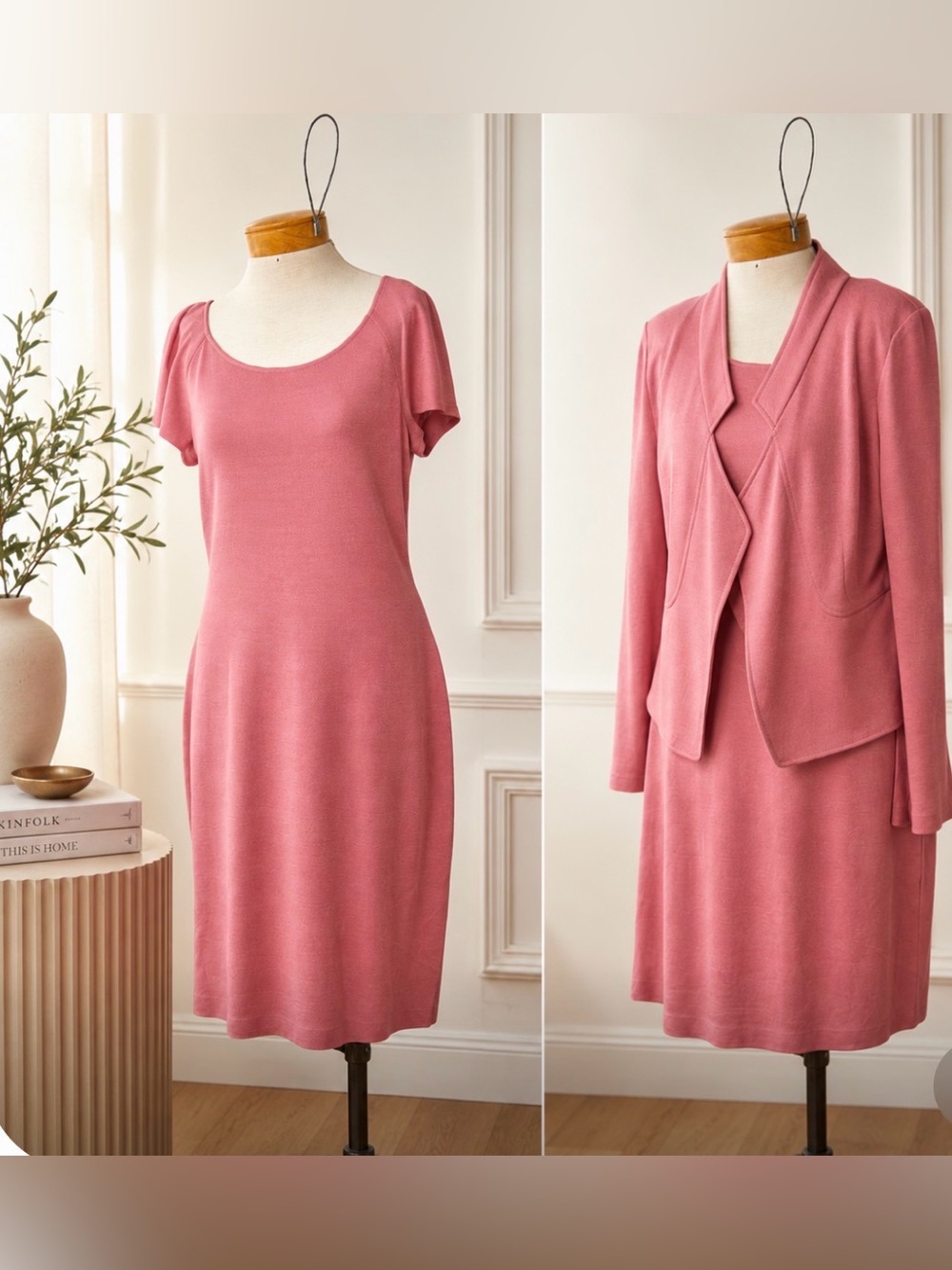 St. John Collection Rose Quartz Knit Dress & Jacket Suit Set – Size 10 – NWT